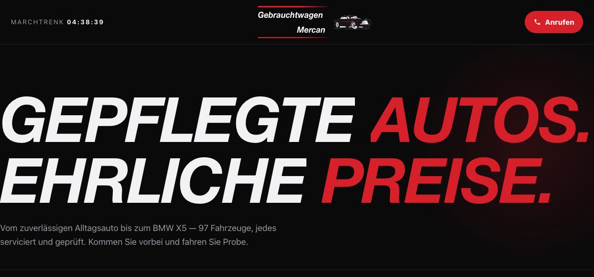 Neue Website von Gebrauchtwagen Mercan — dunkles Premium-Design
