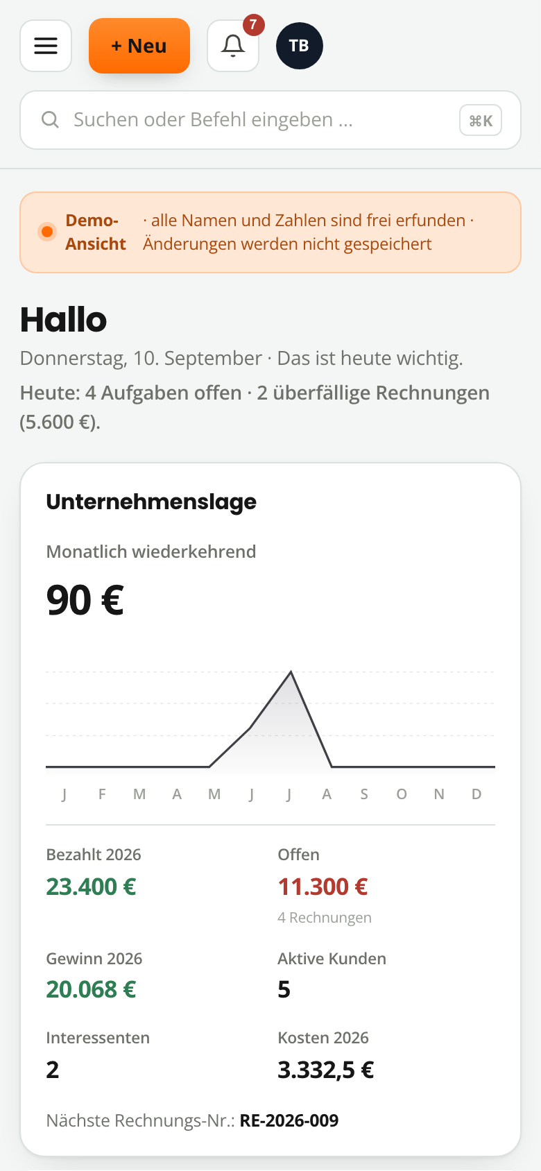 WebSofort Backoffice in der mobilen Ansicht